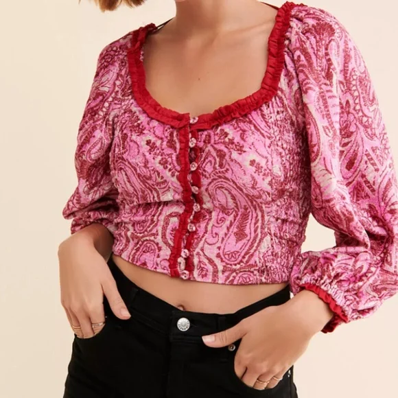 Free People Dare Me Velvet Print Blouse in Retro Combo in various NWT - Picture 3 of 10